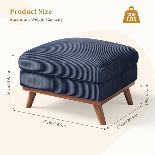Vesgantti Large Ottoman for Modular Sofa, 29.5" Corduroy Ottoman with Spring Cushion, Rectangle Foot Rest for Couch, Entrance Footstool with Wood Legs, Footstool for Living Room, Bedroom, Dark Blue - color: 29.5" - Ottoman Dark Blue
