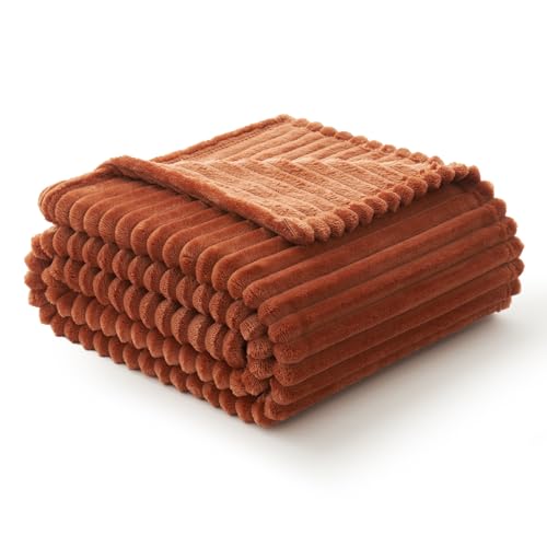 MIULEE Fall Rust Fleece Blanket, Durable Plush Fuzzy Extra Soft Warm Cozy Striped Flannel Throw Blankets for Couch Sofa Bed 30"x40" - color: Rust, size: 30"x40"