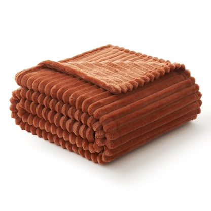 MIULEE Fall Rust Fleece Blanket, Durable Plush Fuzzy Extra Soft Warm Cozy Striped Flannel Throw Blankets for Couch Sofa Bed 30"x40" - color: Rust, size: 30"x40"