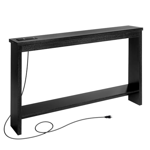 ZGREN Narrow Sofa Table with Outlet, USB Ports and Charging Station - Skinny Console Table for Living Room and Entryway, Black - color: Black