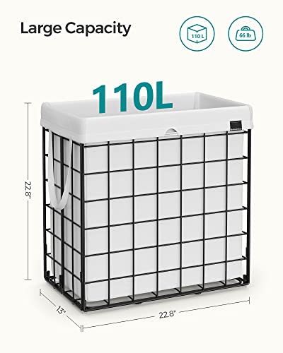 SONGMICS Laundry Hamper, Collapsible, 29 Gal. (110L) | Laundry Basket, Clothes Hamper, White and Black, STOUT Collection ULCB111W01 - color: Cream White, size: 110 L