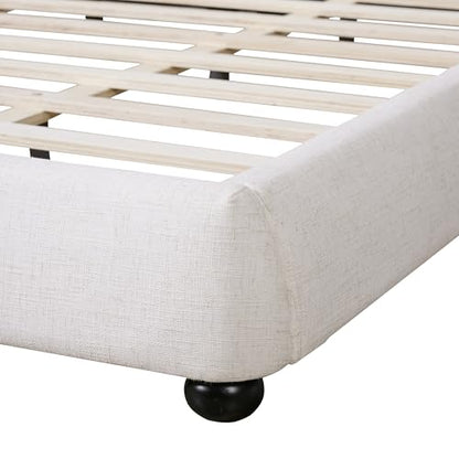 Christopher Knight Home Deft Wooden King Bed Frame and Headboard, Luxurious Upholstered King Size Bed Frame with Linen Fabric Pillow-Back Headboard, Modern Design Bed Set, Easy Assembly, Beige - size: King Size