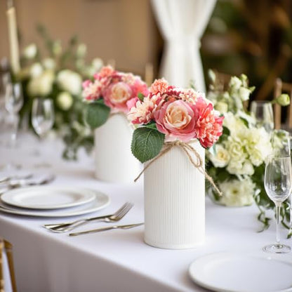 6" High Rustic Metal Mason Jar Vase Centerpiece for Table, White, 6 pcs | Leakproof, Galvanized metal, With twine bow, for wedding / parties / home/ office, For fresh & fake flowers, Utensil holder‌ - color: White