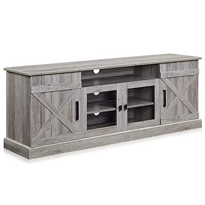 BELLEZE 65 Inch Modern Farmhouse Industrial Style Entertainment TV Stand for TVs Up to 70 Inches, Versatile Media Cabinet with Shelves and Storage - Veropeso (Gray Wash) - color: Gray Wash, style: 65"
