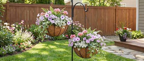 Kingbuy 10 Inch Hanging Planter Basket with Coconut Liner Wire Plant Holder Chain Flower Baskets Pot Hanger Home Garden Decoration for Indoor Outdoor, 2 Pack - size: 10 Inch, style: 2 Pack
