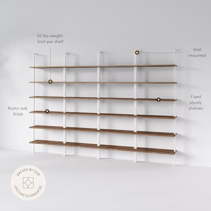 Nathan James Theo 6-Shelf Tall Bookcase, Wall Mount Bookshelf with Natural Wood Finish and Industrial Metal Frame, Rustic Oak/White, Set of 4 - color: Oak/Matte White, size: Set of 4