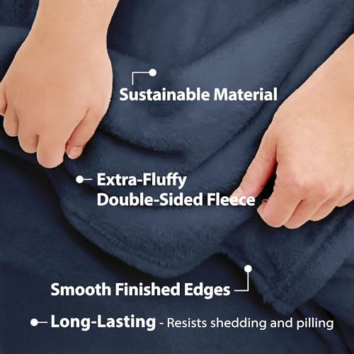 DEZ FURNISHINGS Ultra Soft Plush Fleece Throw Blanket, Double Sided Cozy Thick Warm Blanket for Sofa & Bed, Throw XL (60" x 70"), Navy Blue - color: Navy Blue, size: Throw XL (60" x 70")