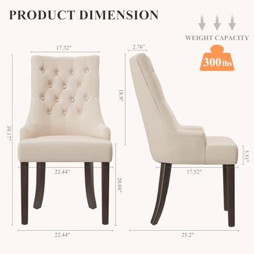 COLAMY Fabric Side Dining Chairs Set of 2, Wingback Upholstered Dining Room Chairs with Tufted Button, Living Room Chairs for Home Kitchen, Beige - color: Beige, size: Set of 2
