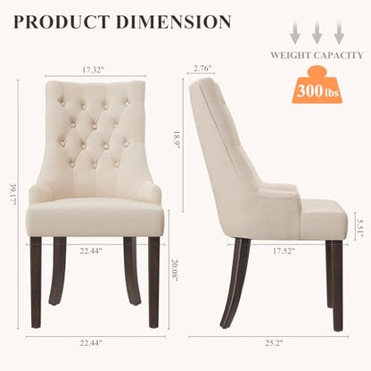 COLAMY Fabric Side Dining Chairs Set of 2, Wingback Upholstered Dining Room Chairs with Tufted Button, Living Room Chairs for Home Kitchen, Beige - color: Beige, size: Set of 2