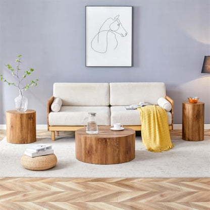 Round Coffee Table Set for 3, Modern Living Room Table Set, Wood Center Table Set, No Assembly Required - Ready to Use - color: 24'' Wood, size: 24'' Coffee Table Set of 3