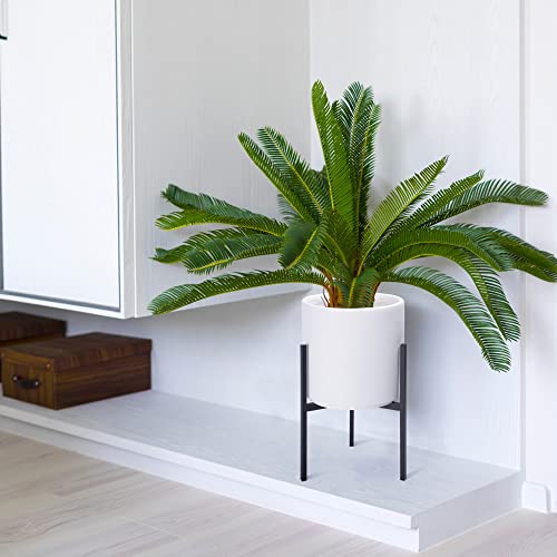 D'vine Dev Cylinder Planter Pot with Metal Stand, White, 8 in, 96-T-A-1 | Durable Fiberclay Construction, Sleek Modern Design, Heavy-Duty Iron Stand, Drainage Hole & Saucer, Elegant Indoor Display - color: White, size: Small 8 Inch
