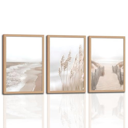 skysoon Neutral Beach Wall Art Set of 3, Boho Coastal Ocean Canvas Prints | coastal bathroom wall art Natural Wilderness Seascape Painting Set for Living Room Bedroom Office 12x16 Inch - color: River, size: 12x16 Inch