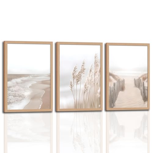 skysoon Neutral Beach Wall Art Set of 3, Boho Coastal Ocean Canvas Prints | coastal bathroom wall art Natural Wilderness Seascape Painting Set for Living Room Bedroom Office 16x24 Inch - color: River, size: 16x24 Inch