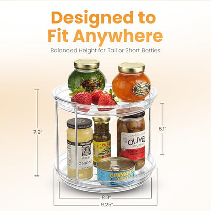 Oizeir 2 Tier Lazy Susan Organizer for Cabinet, Clear Acrylic Rotating Spice Rack Turntable for Kitchen, Pantry, Countertop, Bathroom, Vanity – Double Tier Storage Carousel with Metal Supports - size: 1-Pack