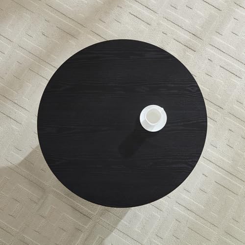 33 Inch Round Wood Coffee Table with Storage, Fluted Coffee Tables with 2 Tiers, Mid-Century Modern Center Table with a Single Drawer for Living Room - color: 33.07" 2 Tier-black