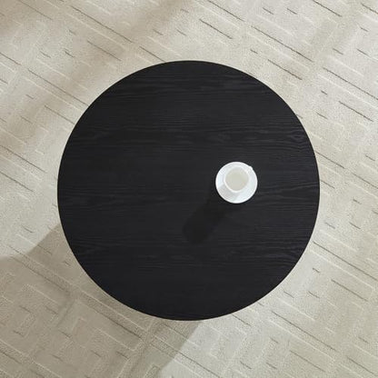 33 Inch Round Wood Coffee Table with Storage, Fluted Coffee Tables with 2 Tiers, Mid-Century Modern Center Table with a Single Drawer for Living Room - color: 33.07" 2 Tier-black