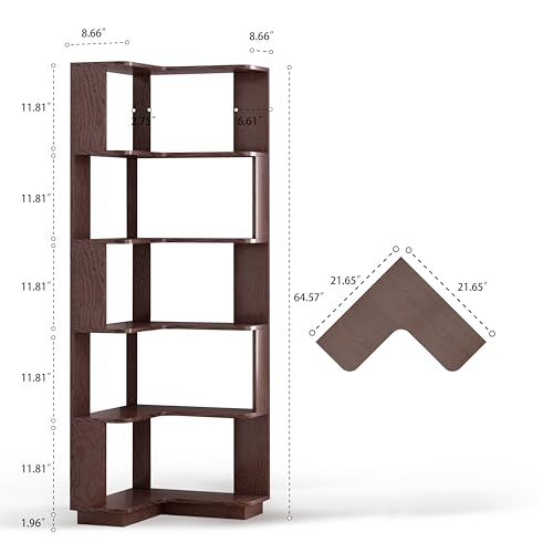 GDFStudio 64.6" Tall L-Shaped Corner Bookshelf, 6-Tier Freestanding Corner Shelf Bookcase with Anti-Drop Panels, Wooden Open Back Display Shelves Organizer for Living Room Bedroom Office, Ox Blood Red - color: Ox Blood Red