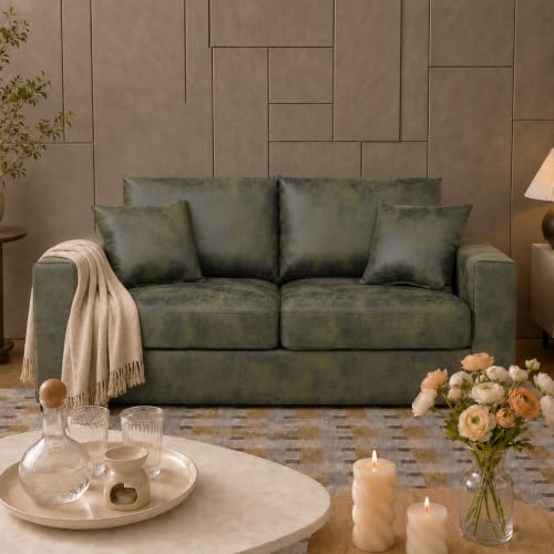 69'' Loveseat Sofa,Modern Fabric 2-Seater Sofa with 2 Pillows(Olive Green) | Small Couches for Living Room, Office,Apartment, Small Spaces,21 in Deep Seat - color: Olive Green