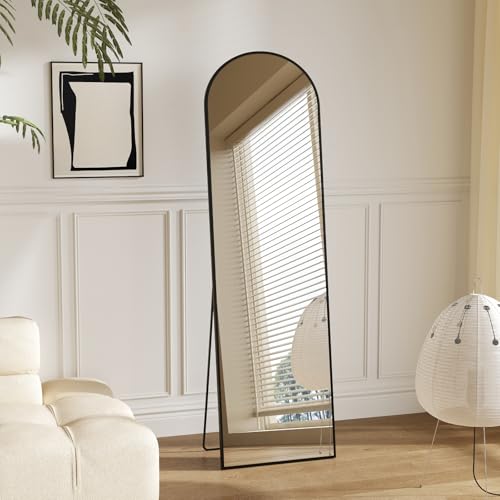 Sweetcrispy 56"x15" Arched Full Length Mirror, Full Body Mirror, Black | Aluminum Alloy Thin Frame, Floor or Standing, Suitable for Bedroom, Living Room, Cloakroom - color: Black-arched, size: 56"L x 15"W