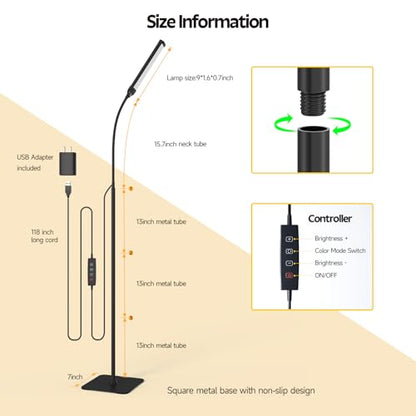 Aisutha LED Floor Lamp, Reading Lamps Adjustable Stepless Colors & Brightness Standing Lamp, Nail Tech Lamp, Lash Light for Eyelash - color: Dark Black