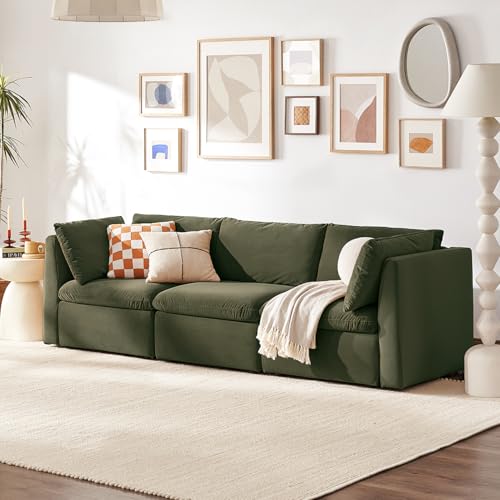 mopio Oversized Modular Sectional Sofa with Fully Removable Covers and Storage, Convertible U, L-Shaped and Sleeper Sectional, Modern Couches with Ottoman Chaise (Olive Green Velvet, 3 Seater) - color: [Gen 2] Olive Green Velvet, size: 3 Seater