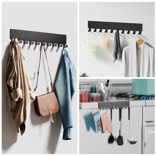 GTK Key Holder for Wall, Key Hooks with 10 Hooks, Wall Mounted Key Holder for Hallway, Self Adhesive Key Rack(Black) - color: Black
