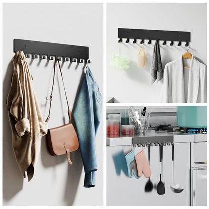 GTK Key Holder for Wall, Key Hooks with 10 Hooks, Wall Mounted Key Holder for Hallway, Self Adhesive Key Rack(Black) - color: Black