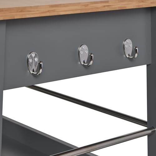 Kitchen Island Cart on Wheels, Gray Base, Natural Bamboo Top | Drawer, Storage Cabinet, Shelf, Butcher Block - color: Grey Base