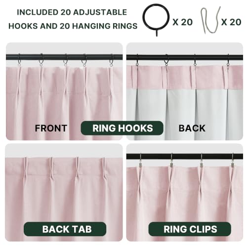 H.VERSAILTEX Pinch Pleated Full Blackout Curtains Diamond Textured Room Darkening Window Curtains 102 inch for Living Room Bedroom Black Out Pinch Pleat Drapes with Hooks 2 Panel, Light Pink - color: Light Pink, size: 40"W x 102"L (Pack of 2)