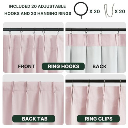 H.VERSAILTEX Pinch Pleated Full Blackout Curtains Diamond Textured Room Darkening Window Curtains 102 inch for Living Room Bedroom Black Out Pinch Pleat Drapes with Hooks 2 Panel, Light Pink - color: Light Pink, size: 40"W x 102"L (Pack of 2)