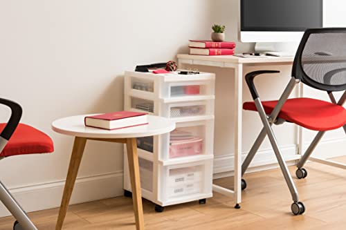 IRIS USA 4-Drawer Rolling Storage Cart, White/Clear | Keep classroom supplies, teacher essentials, craft materials, and learning tools organized with easy-access drawers. - size: Standard