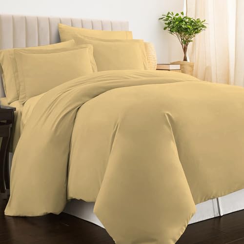 Pizuna 100% Cotton Full Duvet Cover Set 400 Thread Count Tan | Long Staple Combed Cotton Sateen Weave 3 Piece Luxurious Cool Full Comforter Cover with Hidden Button Closure - color: 110 Tan, size: Full