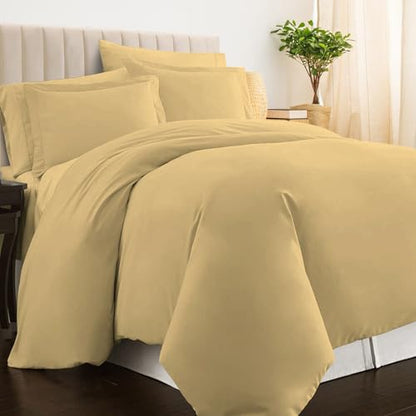 Pizuna 100% Cotton Full Duvet Cover Set 400 Thread Count Tan | Long Staple Combed Cotton Sateen Weave 3 Piece Luxurious Cool Full Comforter Cover with Hidden Button Closure - color: 110 Tan, size: Full