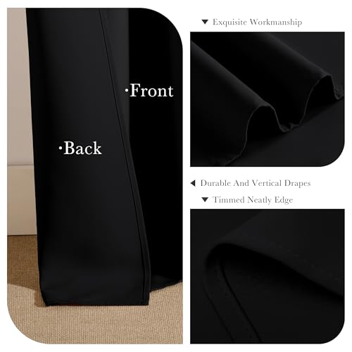 PONY DANCE Blackout Window Curtains - Insulating Against Drafts Drapes Noise Reducing Thermal Insulated Back Tab/Rod Pocket Draperies, 52 x 45-inch Long, Black, Double Panels - color: Black, size: 52"W x 45"L (Pack of 2)