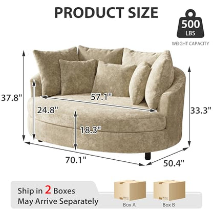 Chifee & Vingol 70 Inches Oversized Accent Barrel Chair Extra Large Chenille Accent Chair Extra Wide Armchair with 7 Pillows for Living Room,Bedroom,Home Theater - Oversized Wheat - color: 70"- Wheat