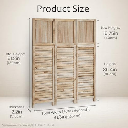 1 Pack 3 Panel Wood Short Room Divider Folding Screen Light Brown | Freestanding Modular Louvered Partition Screen For Bedroom Home Office Apartment Privacy - color: Lightbrown