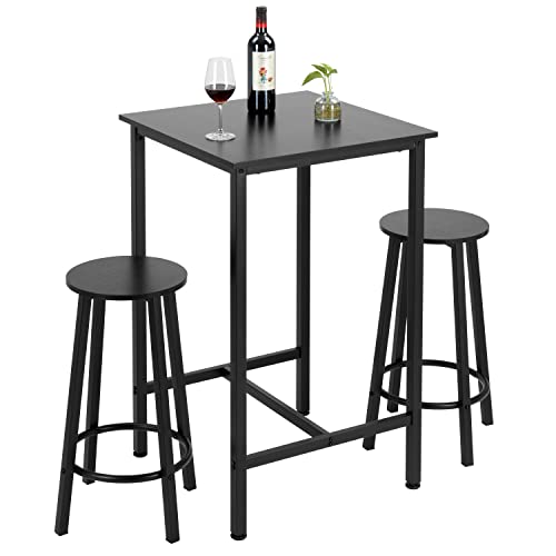 Finnhomy Bar Table Set, 23.6" Pub Table High Top Table, Square Bar Height Table, Bar Table with Stools, Small Kitchen Table Set for 2, Industrial Breakfast for Kitchen, Living Room, Rustic Black - color: Rustic Black, size: Bar Table+2Stools