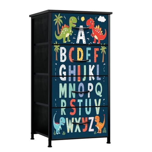 Dresser for Bedroom Funny Alphabet Cute Dinosaurs Educational Poster for Children Dresser for Closet with 4 Fabric Storage Drawers, Chest of Drawers for Closet Living Room Nusery Hallway - color: Multi2