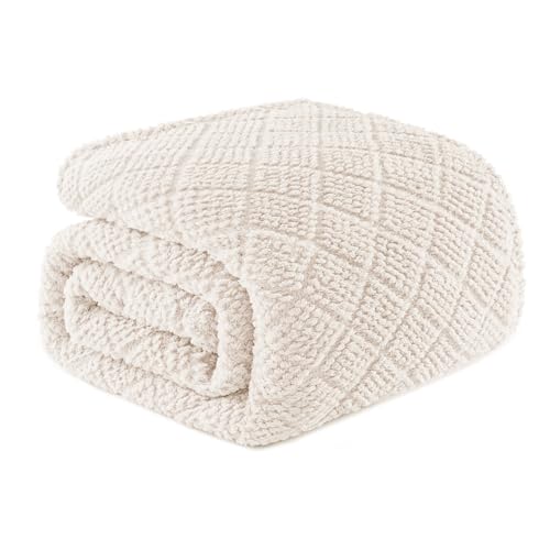 Whale Flotilla Soft Fleece Twin Size Blanket for Bed, Ivory White | Jacquard Waffle Blankets for Home Decor, Lightweight and Cozy, All Season Suitable, 60x80 Inch - color: Ivory, size: Twin(60x80 Inch)