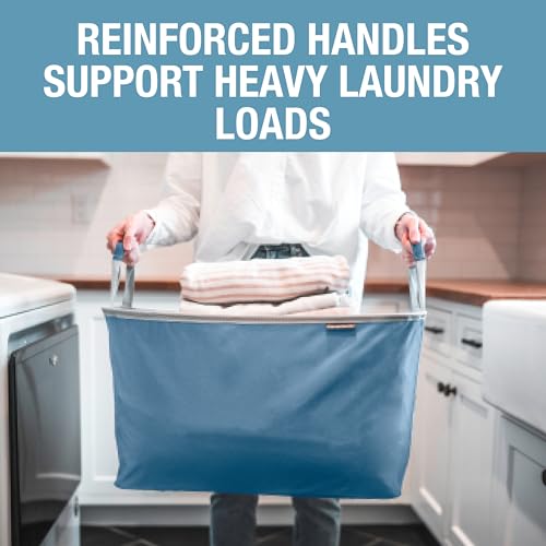 CleverMade Collapsible Laundry Basket, 60L Pop-Up Hamper, 2 Pack, Denim | Clear Floor Space Between Laundry Days | Each Basket Holds 55 lb, Stays Upright While Loading, and Folds to 1.25 Inches - color: Denim Gray