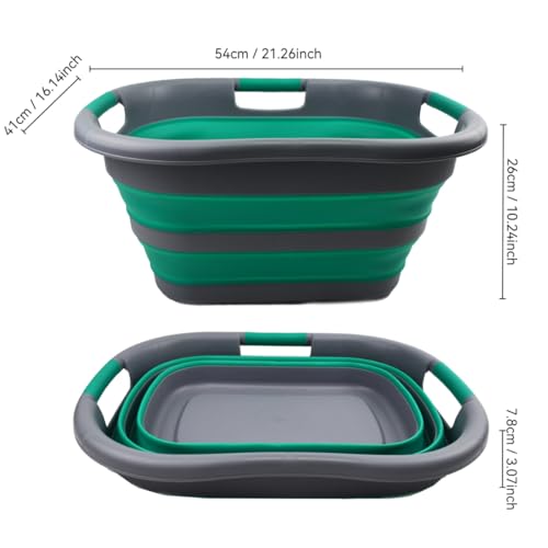 SAMMART 30L (7.9 gallon) Collapsible Plastic Laundry Basket - Foldable Pop Up Storage Container/Organizer - Portable Washing Tub - Space Saving Hamper/Basket (1, Dark Grey/Bluish-Green) - color: Dark Grey/Bluish-Green