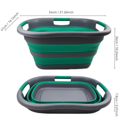 SAMMART 30L (7.9 gallon) Collapsible Plastic Laundry Basket - Foldable Pop Up Storage Container/Organizer - Portable Washing Tub - Space Saving Hamper/Basket (1, Dark Grey/Bluish-Green) - color: Dark Grey/Bluish-Green