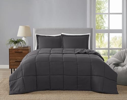 TRULY SOFT Everyday Reversible Dark Grey Full/Queen 3 Piece Comforter Set - color: Dark Grey, size: Queen