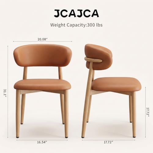 Kitchen Dining Chairs Set of 2 Modern Upholstered Leather Farmhouse Dining Room Chair with Metal Legs, Brown/Original - color: 18 Inch Brown/Original