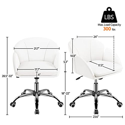 Yaheetech White Petal Faux Leather Makeup Vanity Desk Chair, Swivel Wheels | Easy-clean faux leather cushioned seat fits makeup vanity, nail salon or office desks; adjustable height, swivel, fast setup. - color: White