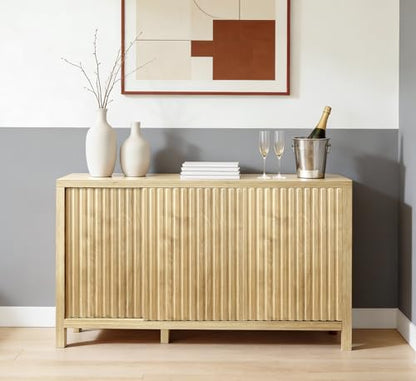 ZYBT Fluted Sideboard Buffet Cabinet with Storage, Modern Credenza Buffet Sideboards Bar Cabinet Console Table with Adjustable Shelves Slide Door for Living Room Hallway Kitchen Entryway (Oak) - style: 3Door Oak