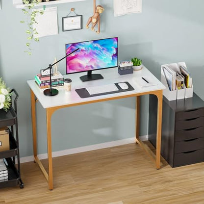 40 inches Computer Desk, Modern Writing Desk, Simple Study Table, Industrial Office Desk, Sturdy Laptop Table for Home Office - color: Gold, size: 40 inch