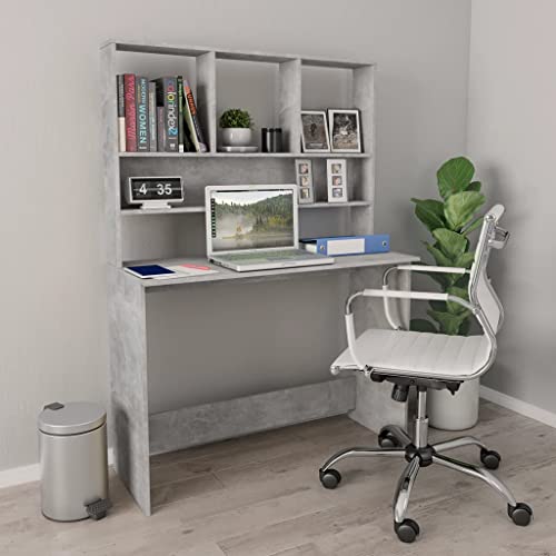 Desk with Shelves Concrete Gray,Computer Desk,Bedrooms Desks,Hall Table,Modern Minimalist Style,Space Saving Design,for Bedroom, Study, Office, Entrance,43.3"x17.7"x61.8" Engineered Wood - color: Concrete Gray
