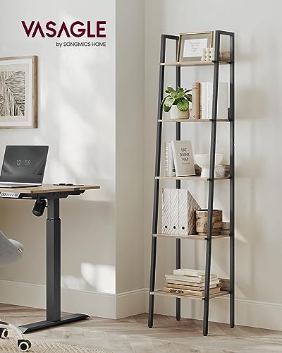 VASAGLE Bookshelf, 5-Tier Narrow Book Shelf, 11.8 x 13.3 x 66.9 Inches, Ladder Shelf for Home Office, Living Room, Bedroom, Kitchen, Camel Brown and Ink Black ULLS109B50V2 - color: Camel Brown + Ink Black, size: 5 Tiers (13.3"W), style: With back panels