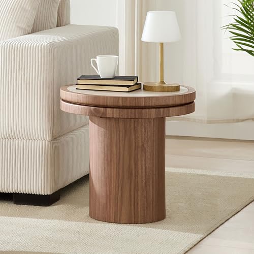 JUSTONE 19.49 '' Round Fluted Coffee Table Small Accent Table for Living Room,Modern Small Accent Table Sofa Side End Table for Living Room,Home Balcony(Walnut) - color: 39.37'' - Natural Wood